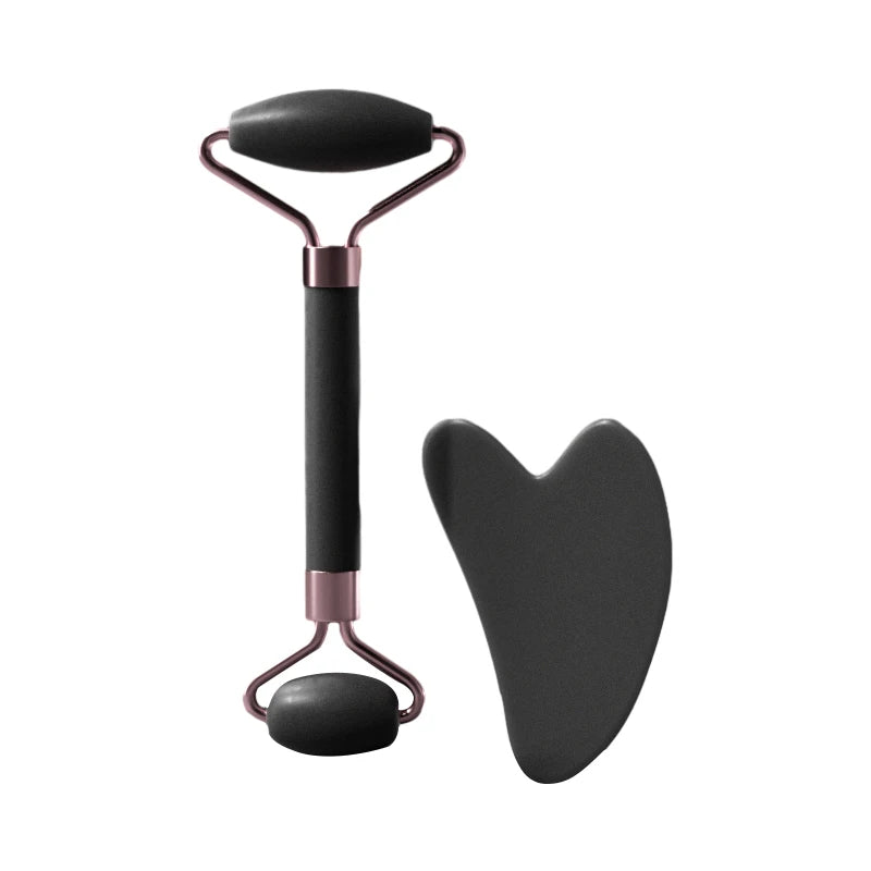 Rouleau de Massage Visage en Quartz Rose avec Pierre Gua Sha