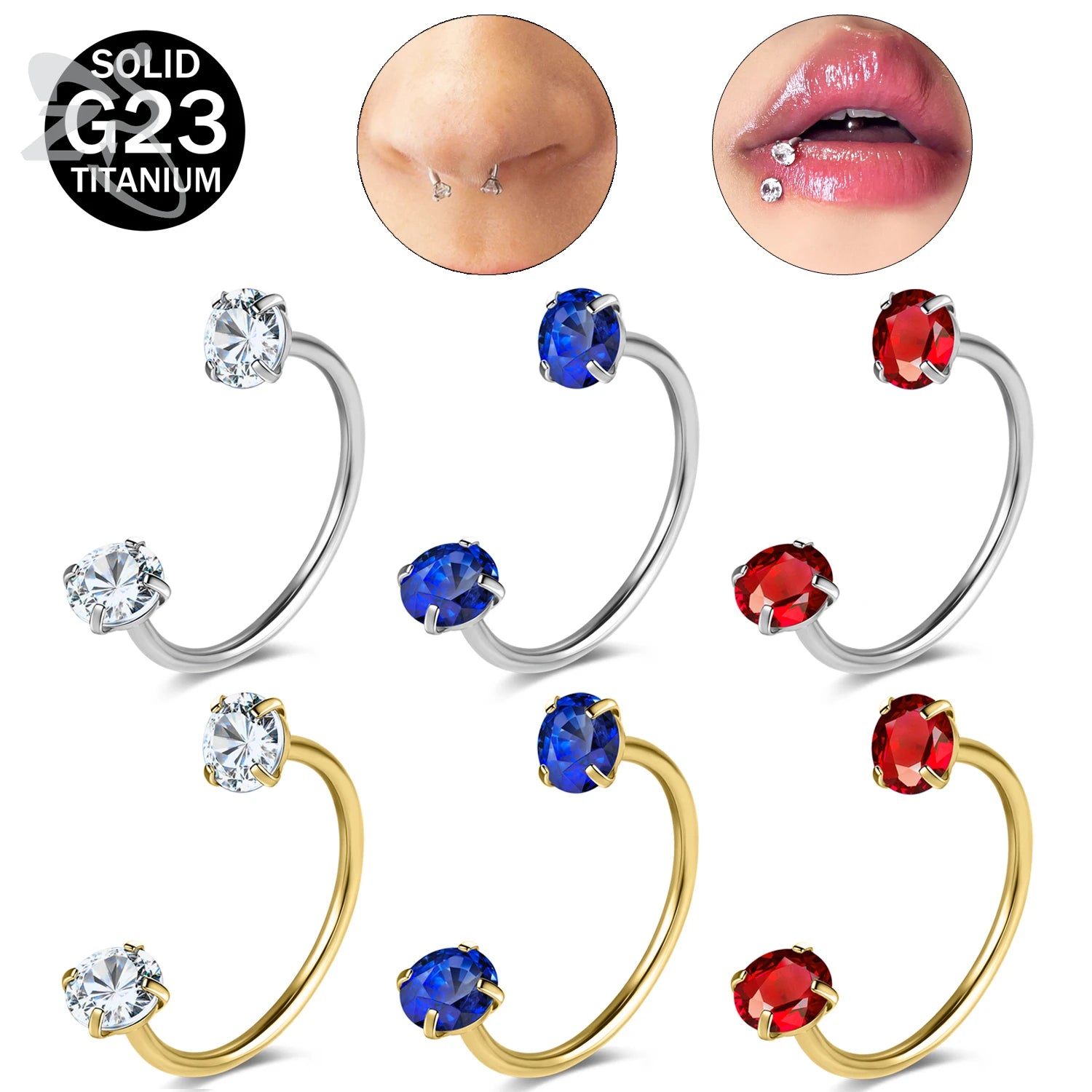 Collection Prestige™ – Piercing Fer à Cheval en Titane G23 avec Cristaux CZ Colorés