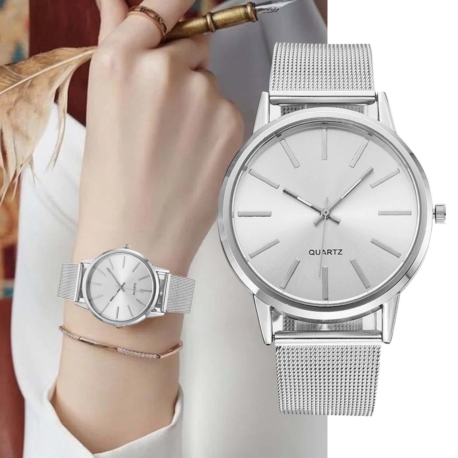 Montre Femme Chic en Acier Inoxydable – Élégance Minimaliste au Quotidien