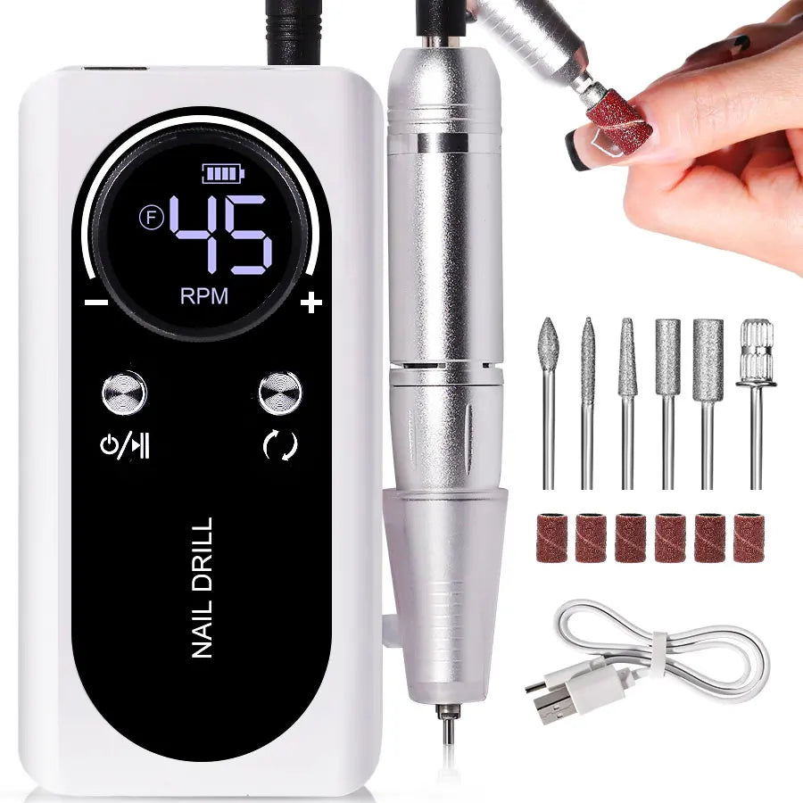 Ponceuse à Ongles Professionnelle 45 000 RPM – Kit Complet Rechargeable Haute Précision avec Écran LCD