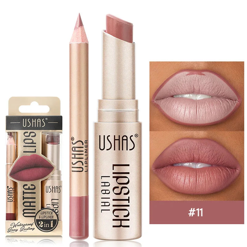Crayon à Lèvres Mat  2-En-1 - Longue Tenue et Haute Pigmentation