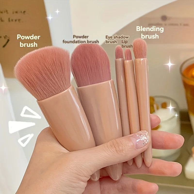 ✨ Coffret Premium de Pinceaux de Maquillage de Voyage – Kit Pliable 5 Pièces avec Miroir Intégré