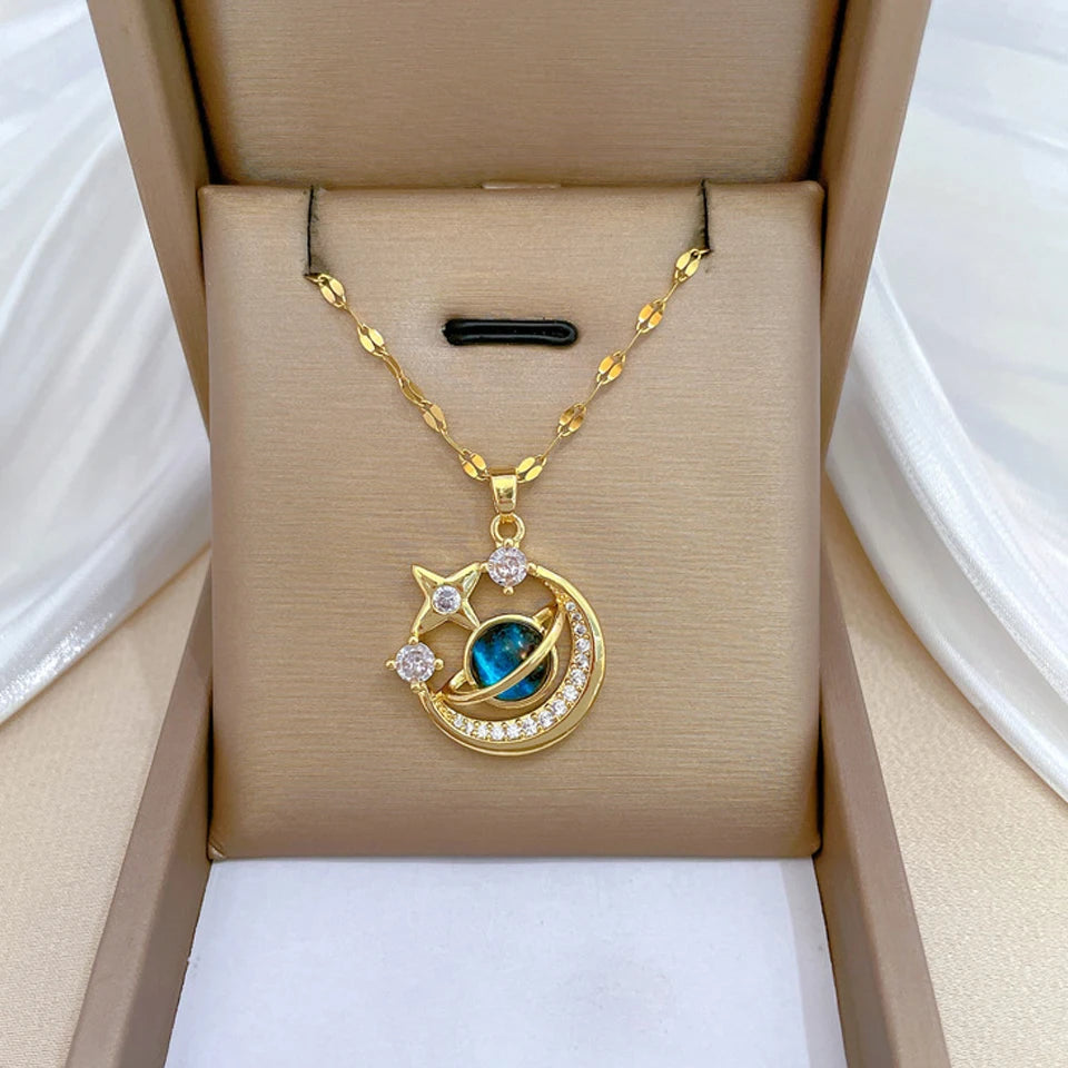 Collier Constellation Luxe – Planète et Lune