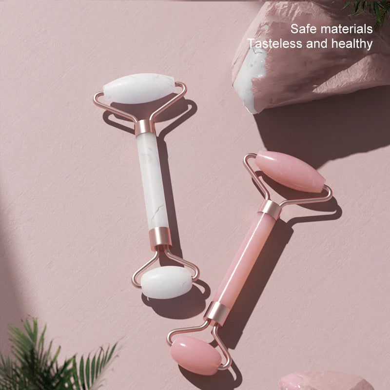 Rouleau de Massage Visage en Quartz Rose avec Pierre Gua Sha
