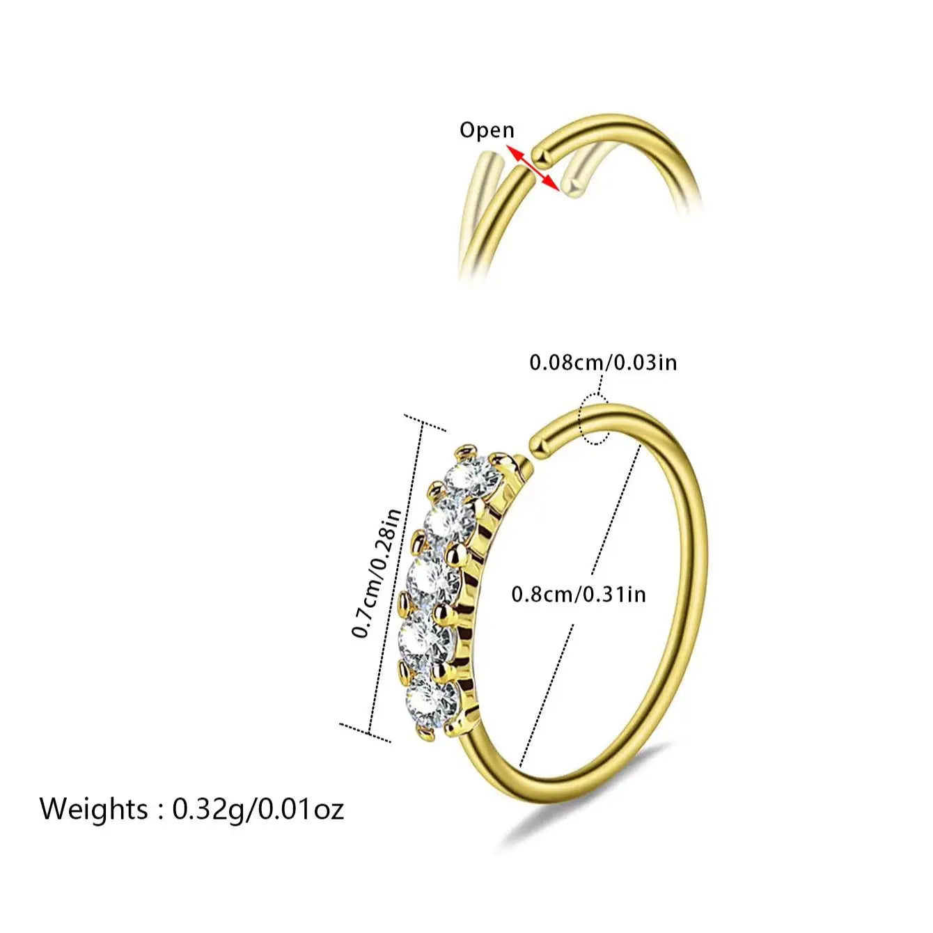 Éclat Impérial™ – Anneau de Nez Serti de Zircons