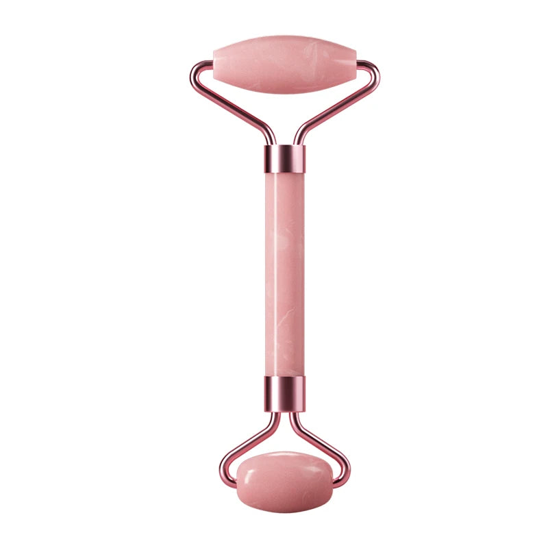 Rouleau de Massage Visage en Quartz Rose avec Pierre Gua Sha
