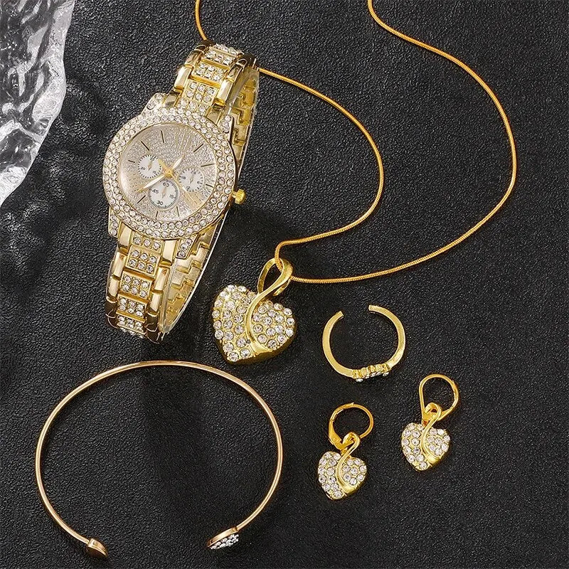 Coffret Signature Luxe – Montre Dorée Femme avec Parure Complète