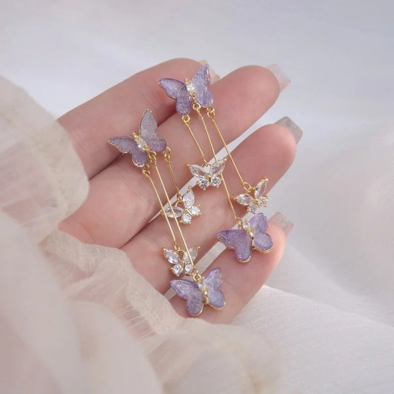 Boucles d’Oreilles Papillon Cristal Violet – Élégance Délicate