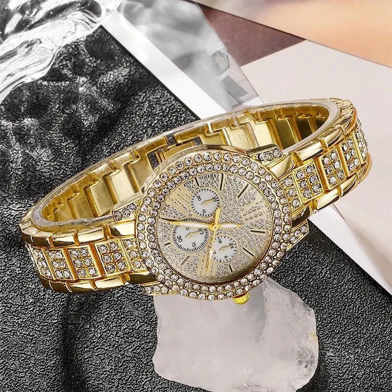 Coffret Signature Luxe – Montre Dorée Femme avec Parure Complète