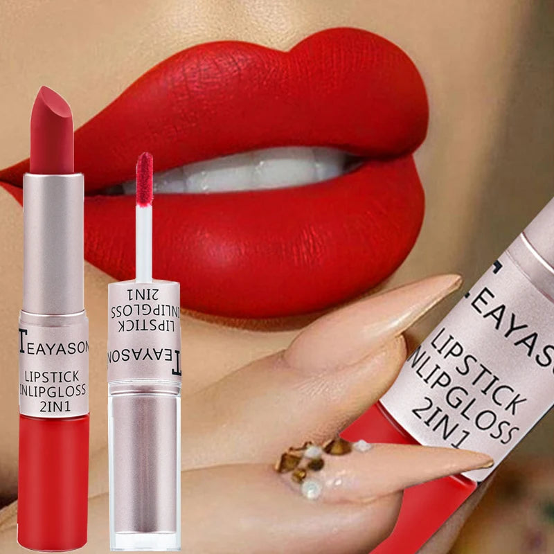 Rouge à Lèvres Velours Mat Premium – Longue Tenue 2-en-1 💄
