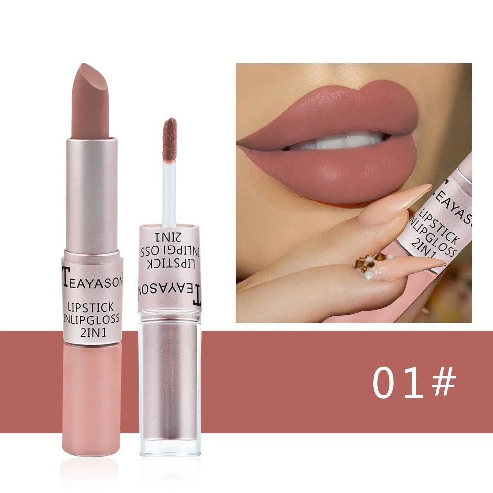 Rouge à Lèvres Velours Mat Premium – Longue Tenue 2-en-1 💄