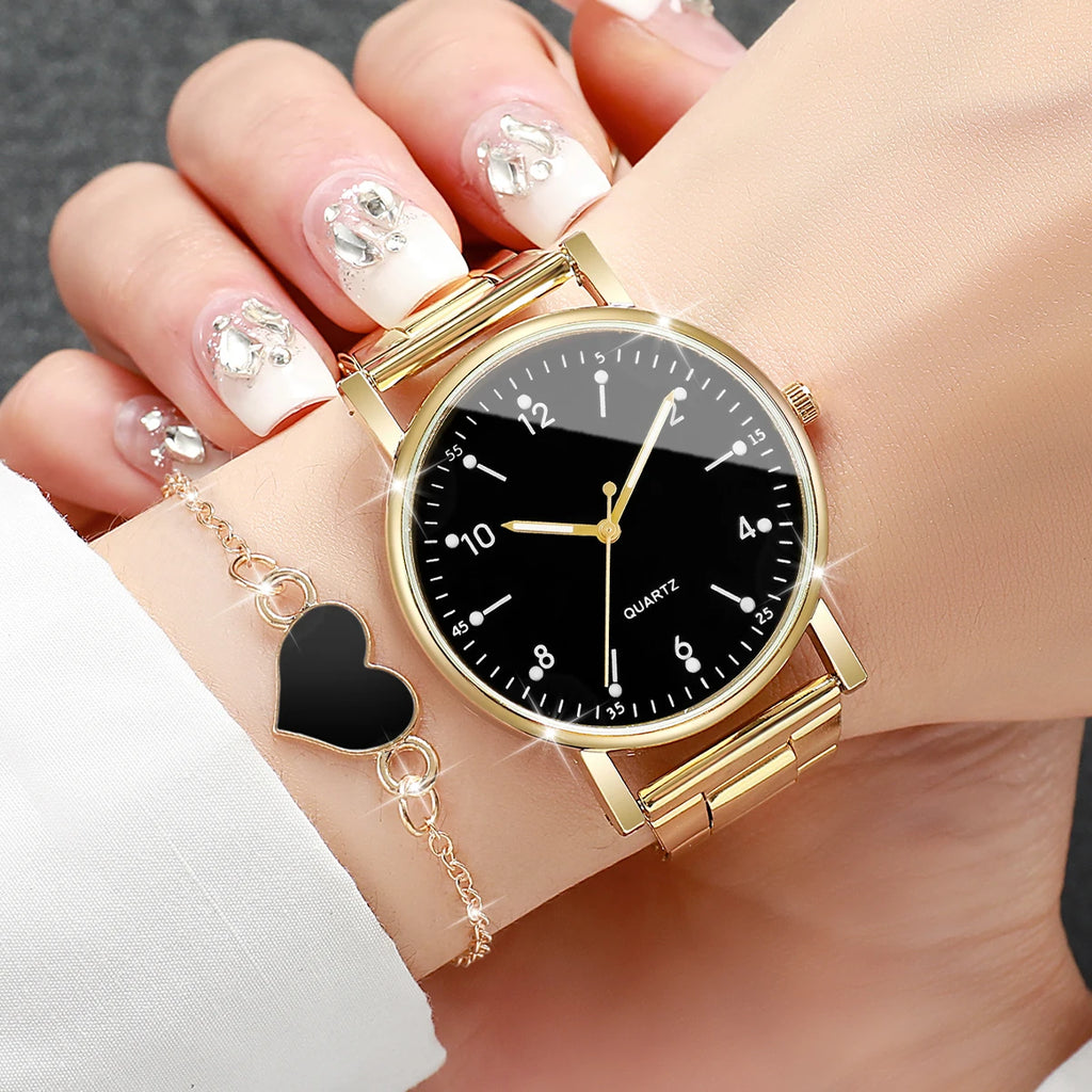 Coffret Montre Femme & Bracelet Cœur – Édition Dorée