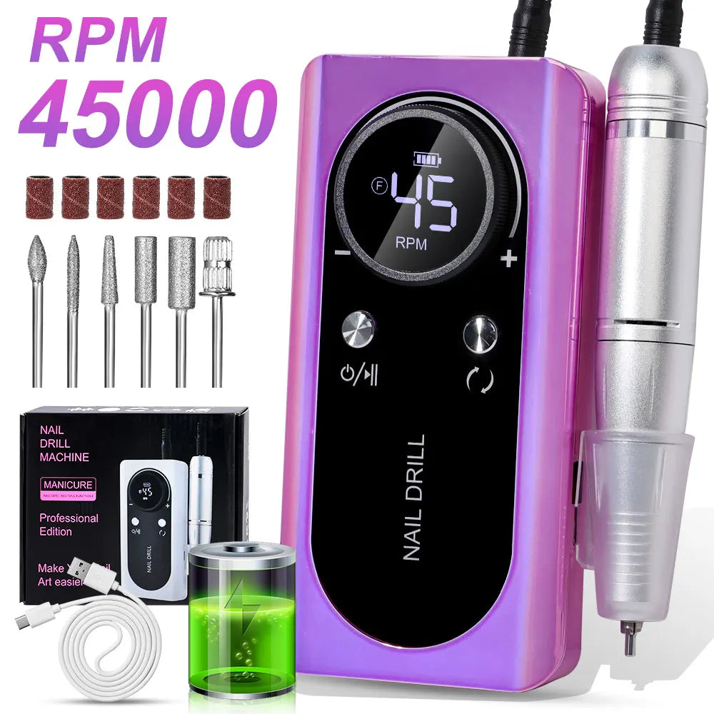 Ponceuse à Ongles Professionnelle 45 000 RPM – Kit Complet Rechargeable Haute Précision avec Écran LCD