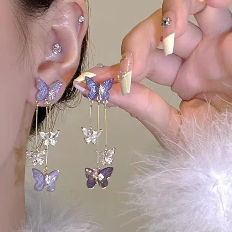 Boucles d’Oreilles Papillon Cristal Violet – Élégance Délicate