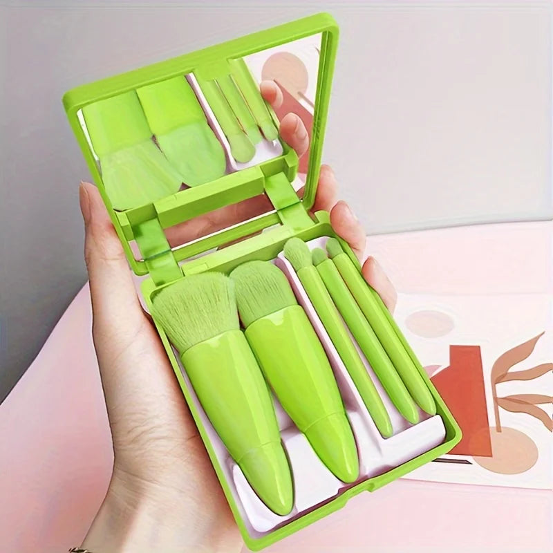 ✨ Coffret Premium de Pinceaux de Maquillage de Voyage – Kit Pliable 5 Pièces avec Miroir Intégré