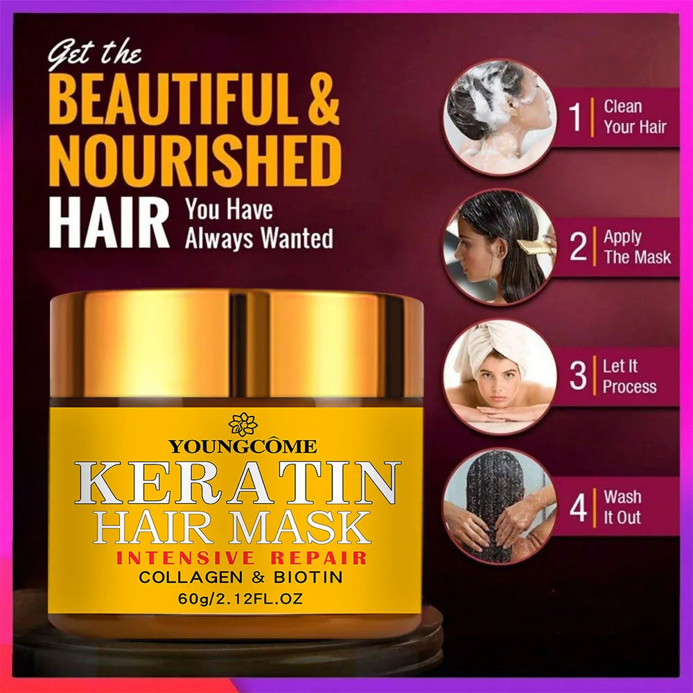 Masque Capillaire Luxe Biotine & Kératine – Réparation Profonde des Cheveux Secs et Abîmés