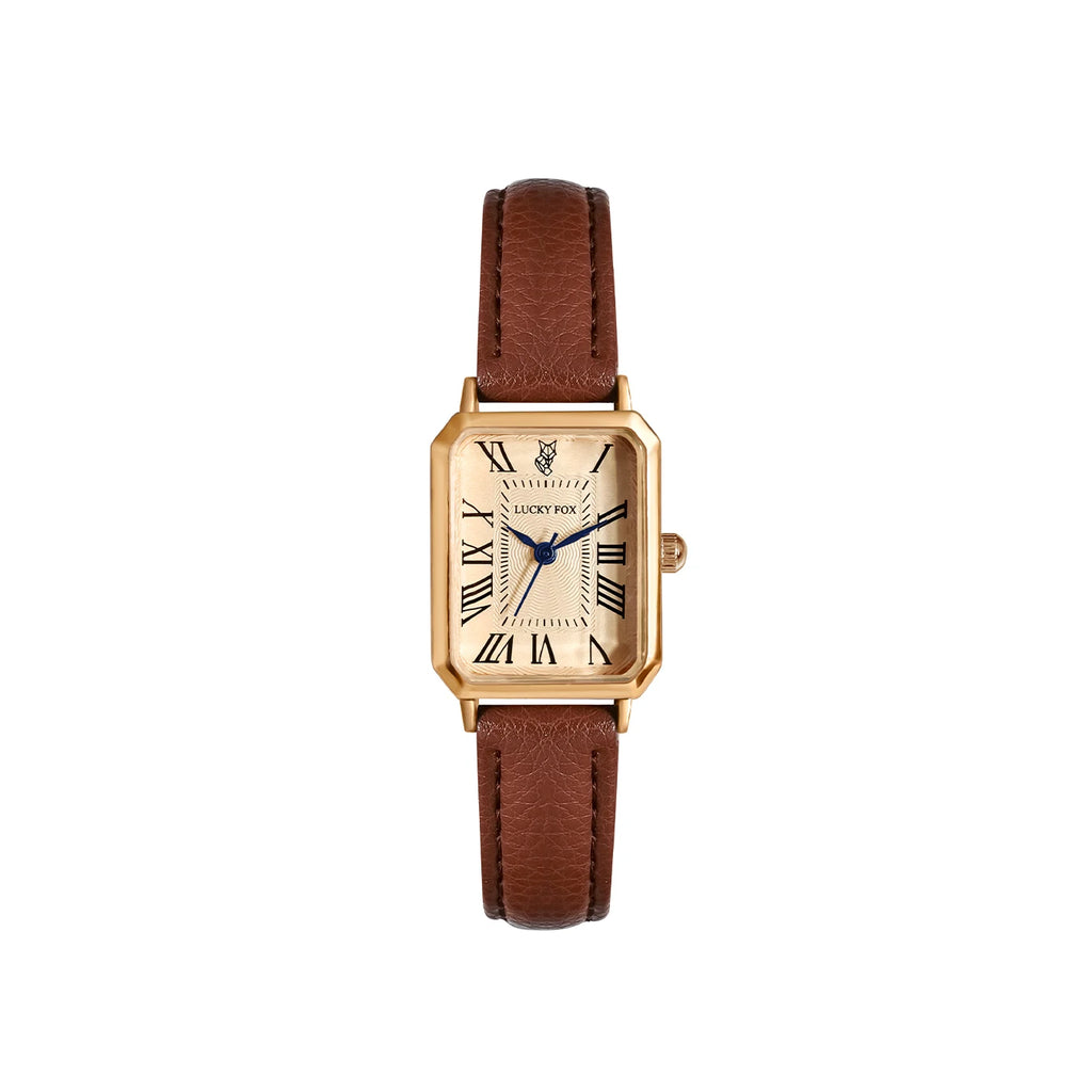 Montre Femme Élégance Absolue – Cadran Doré & Bracelet Cuir Noir