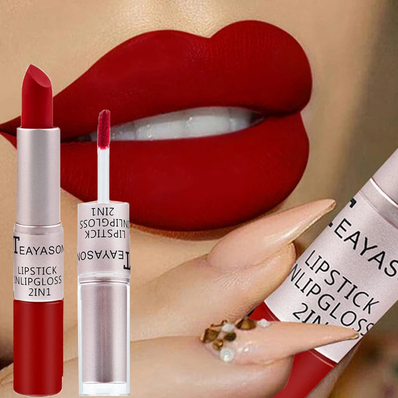 Rouge à Lèvres Velours Mat Premium – Longue Tenue 2-en-1 💄