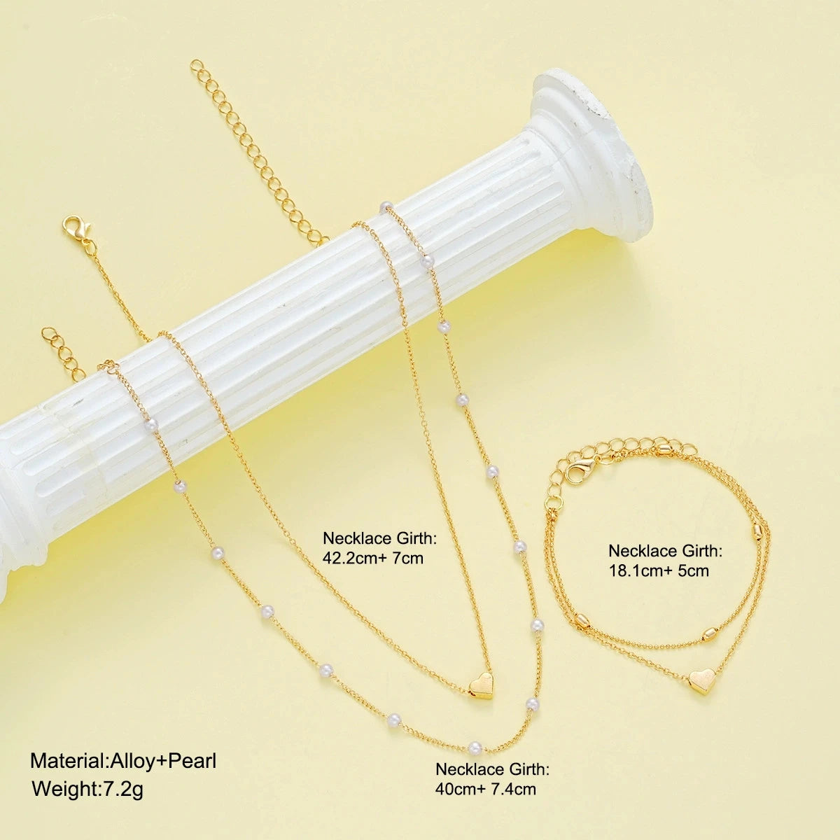Parure Élégance Royale – Collier & Bracelet Cœur Perlé