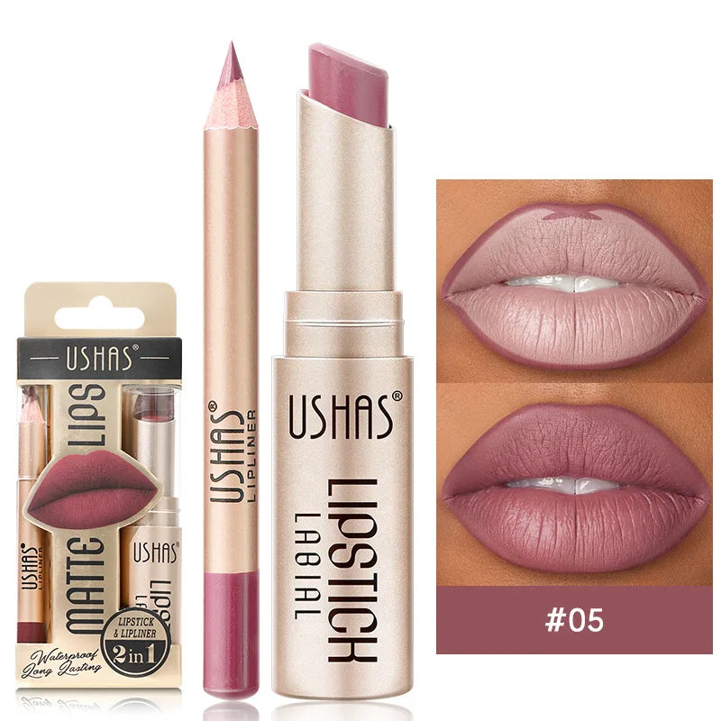 Crayon à Lèvres Mat  2-En-1 - Longue Tenue et Haute Pigmentation