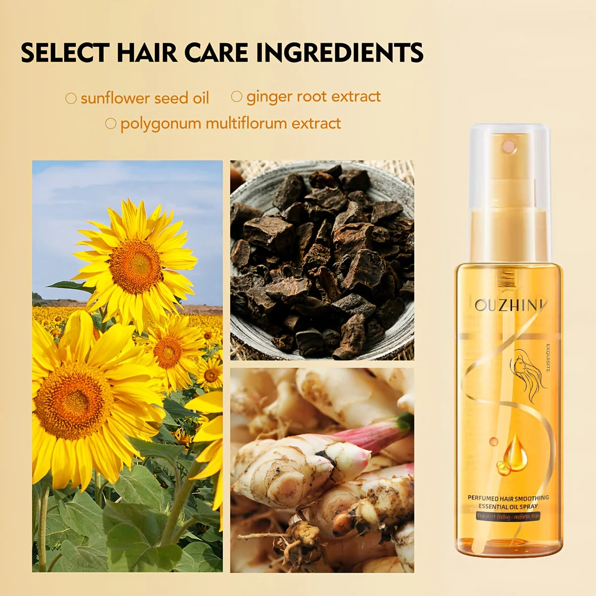 Spray Capillaire Parfumé aux Huiles Essentielles – Soin Hydratant, Nourrissant et Anti-Frisottis pour Tous Types de Cheveux
