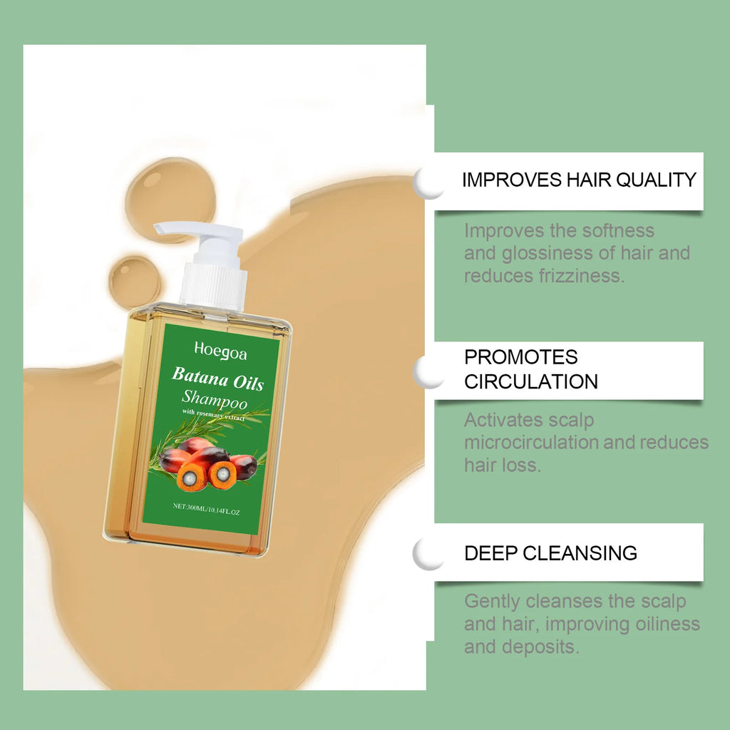 Shampoing HOEGO à l’Huile de Batana Bio – Soin Réparateur Intensif du Cuir Chevelu et Nutrition Profonde aux Extraits de Romarin pour Tous Types de Cheveux