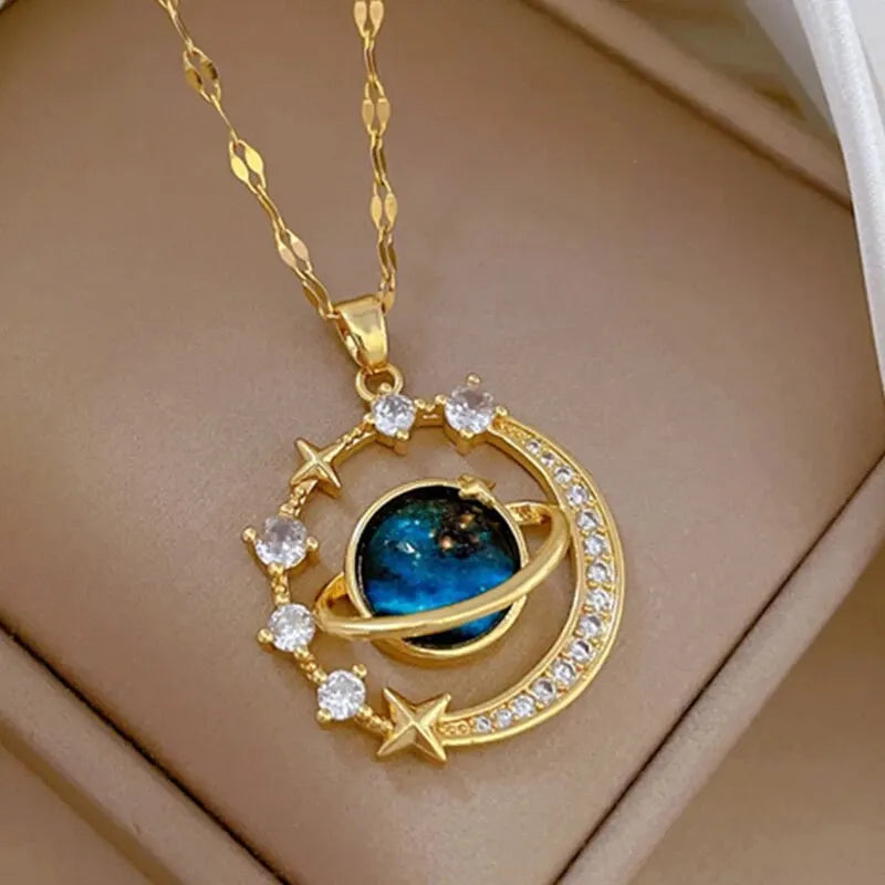 Collier Constellation Luxe – Planète et Lune