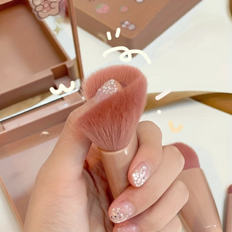 ✨ Coffret Premium de Pinceaux de Maquillage de Voyage – Kit Pliable 5 Pièces avec Miroir Intégré