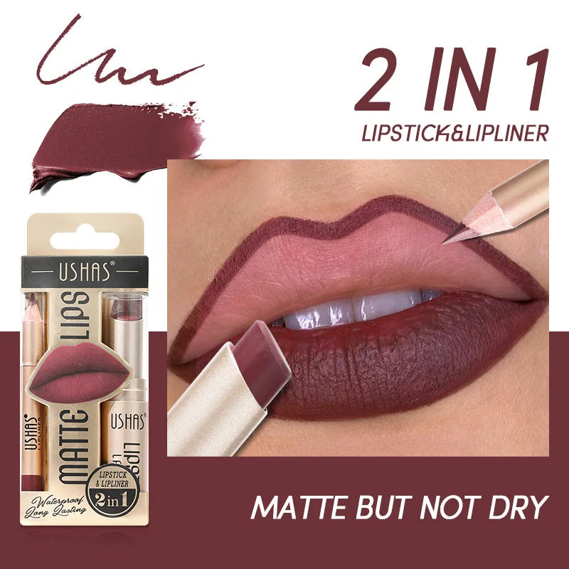 Crayon à Lèvres Mat  2-En-1 - Longue Tenue et Haute Pigmentation