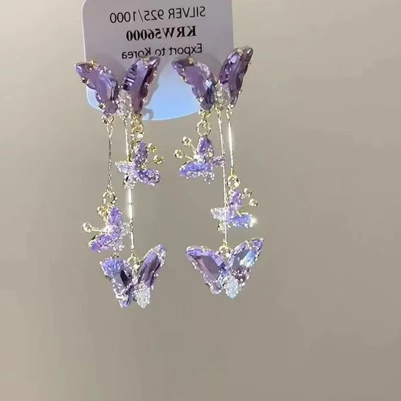 Boucles d’Oreilles Papillon Cristal Violet – Élégance Délicate