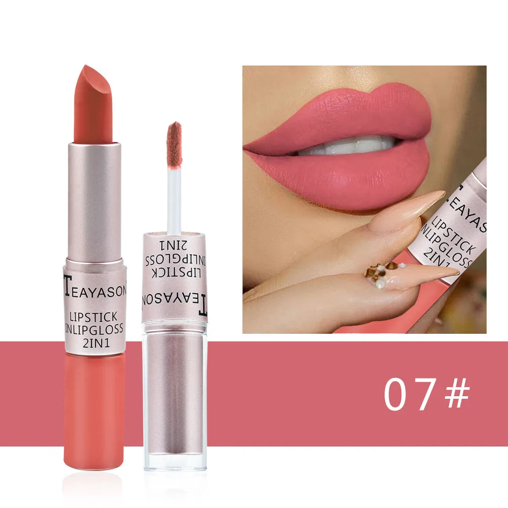 Rouge à Lèvres Velours Mat Premium – Longue Tenue 2-en-1 💄