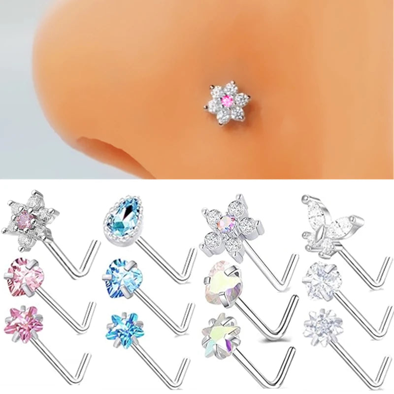 Collection Élégance™ – Lot de 3 Piercings de Nez L-Shape en Acier Inoxydable
