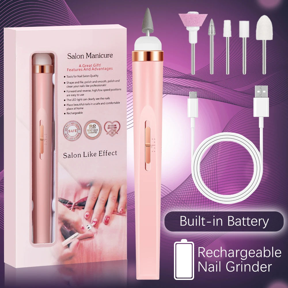 Set de Manucure et Pédicure Portable Électrique – 4 Vitesses Réglables, Kit de Soin des Ongles Rechargeable pour Exfolier et Polir les Ongles