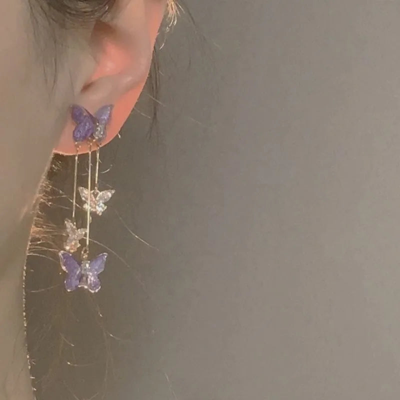 Boucles d’Oreilles Papillon Cristal Violet – Élégance Délicate