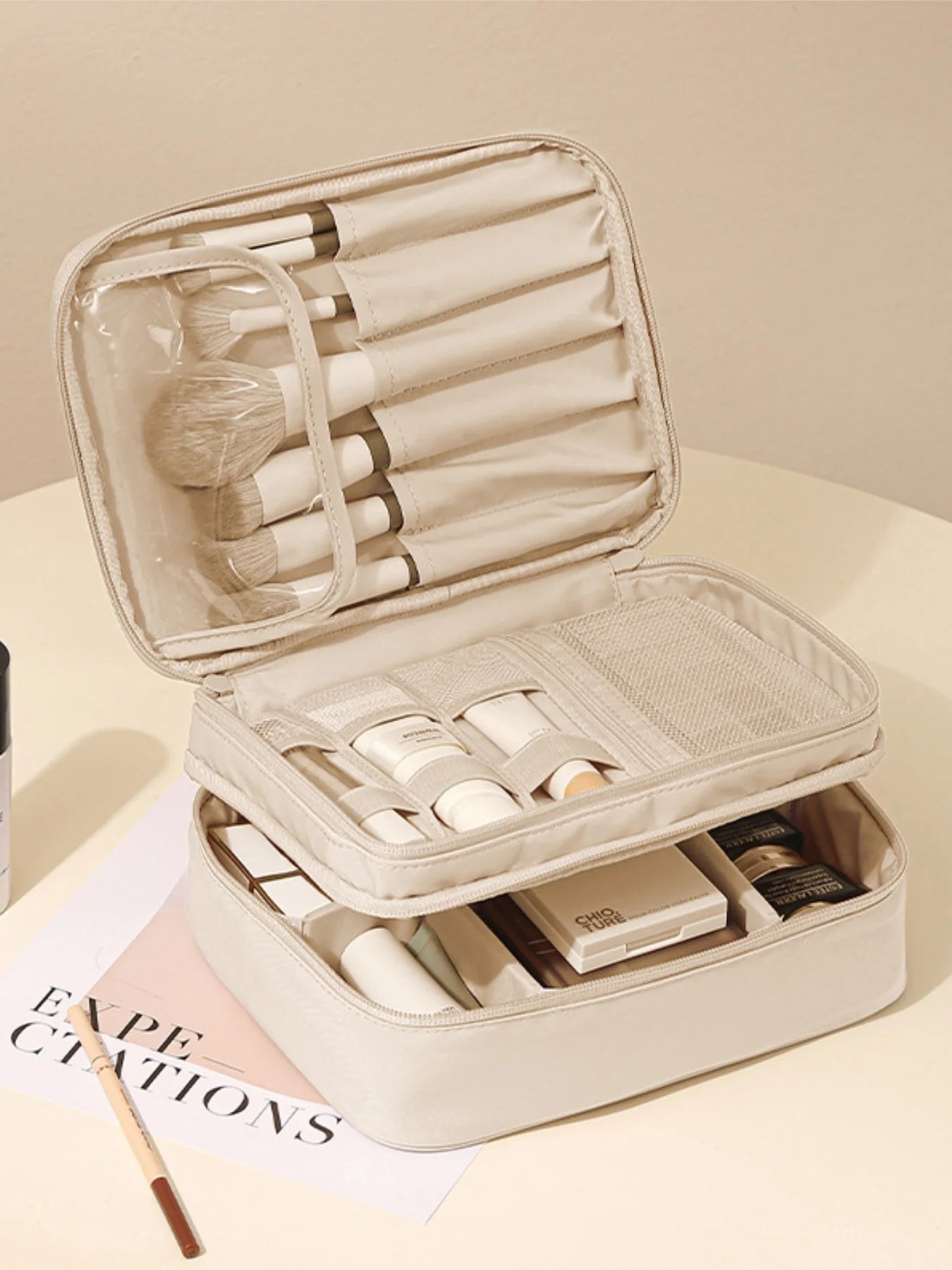 ✨ Trousse de Maquillage Premium Grand Format – Organisateur de Voyage Élégant & Multifonction