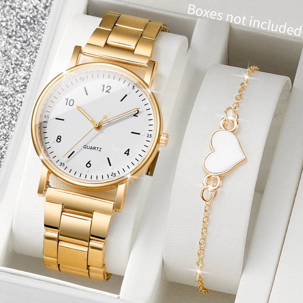 Coffret Montre Femme & Bracelet Cœur – Édition Dorée