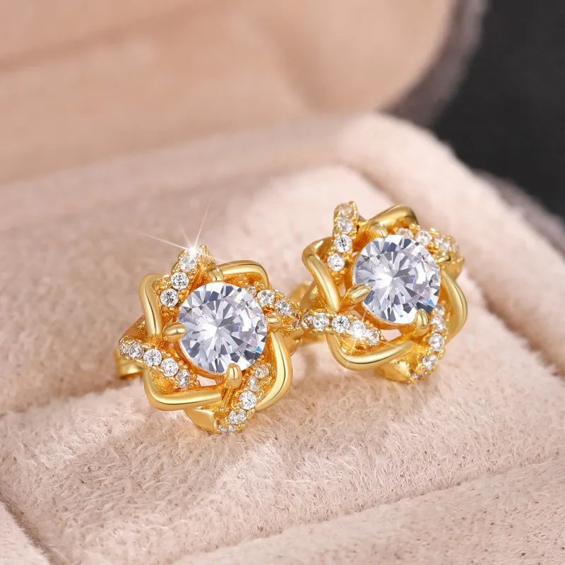 Éclat Royal™ – Boucles d’Oreilles Florales Dorées