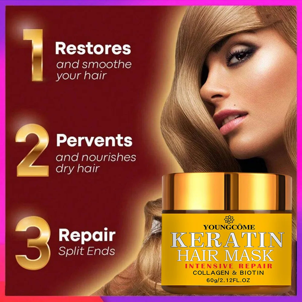 Masque Capillaire Luxe Biotine & Kératine – Réparation Profonde des Cheveux Secs et Abîmés