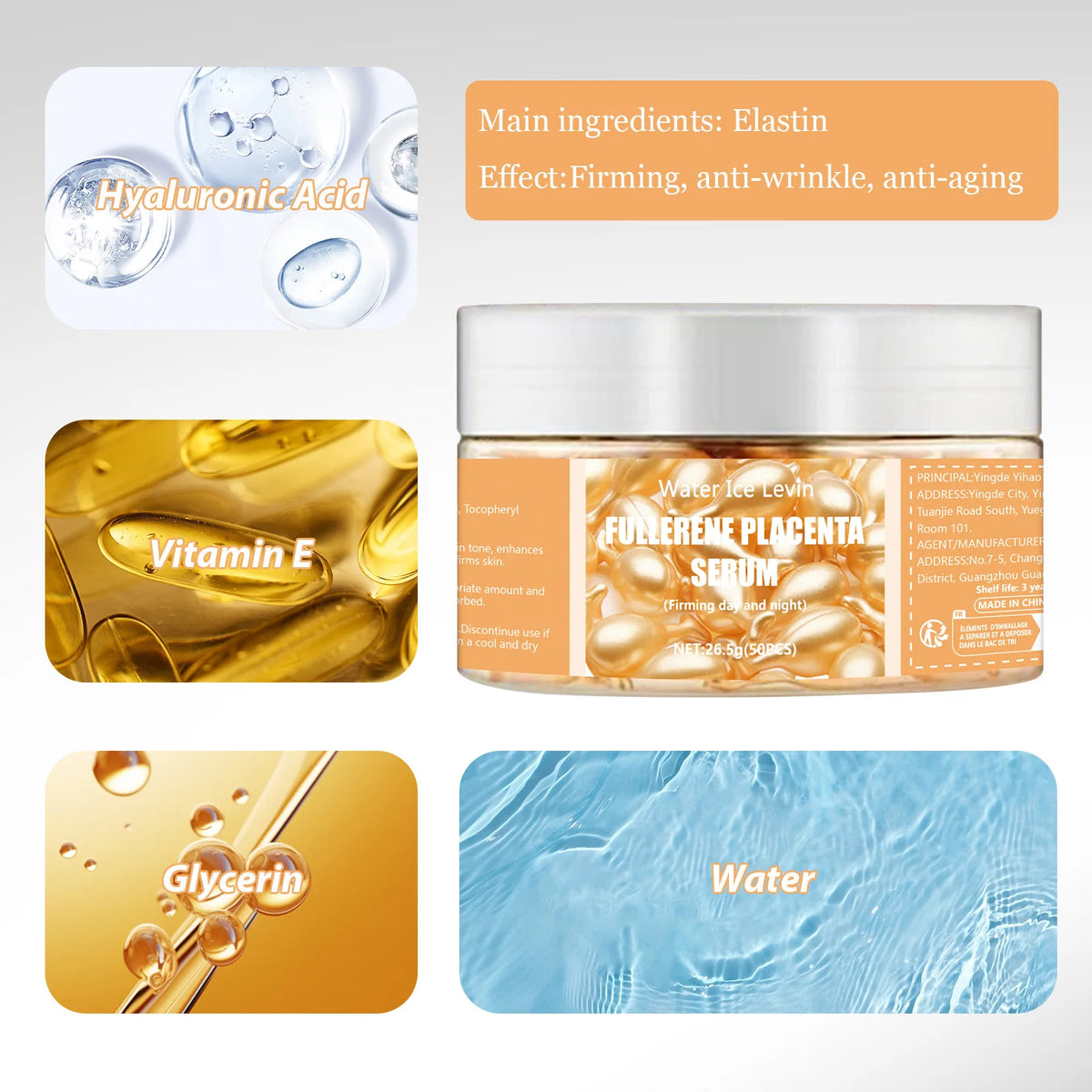 Capsules Sérum au Collagène & Acide Hyaluronique – Soin Hydratant & Raffermissant