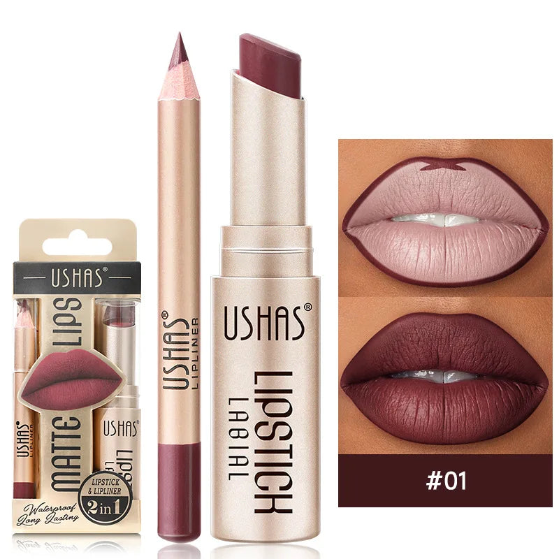 Crayon à Lèvres Mat  2-En-1 - Longue Tenue et Haute Pigmentation
