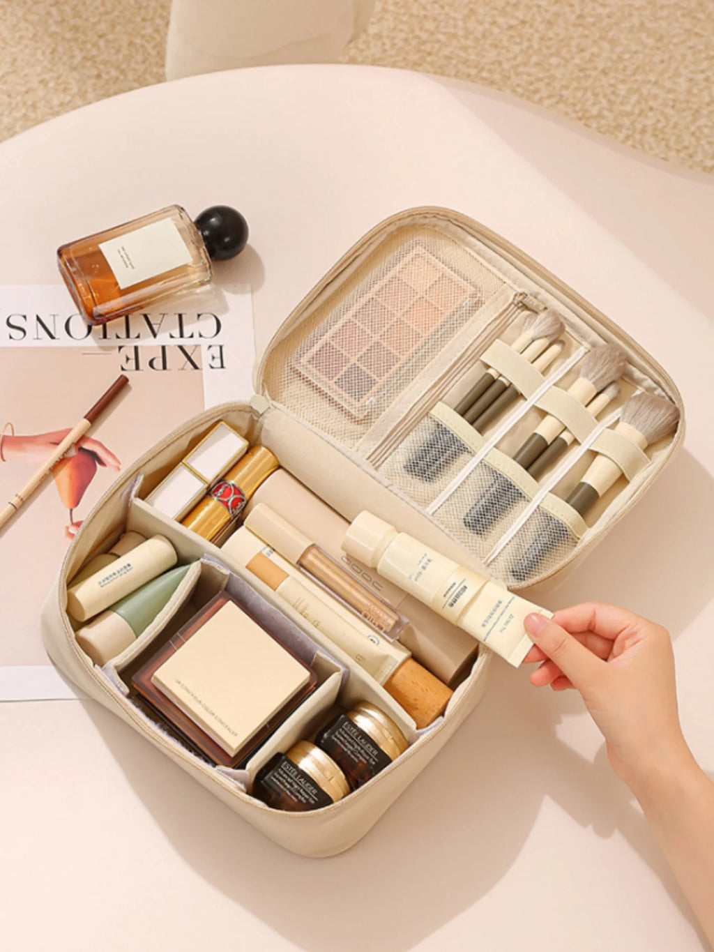 ✨ Trousse de Maquillage Premium Grand Format – Organisateur de Voyage Élégant & Multifonction