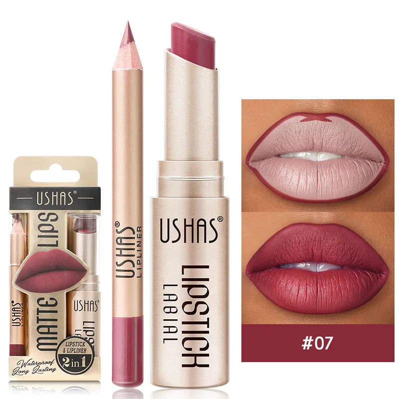 Crayon à Lèvres Mat  2-En-1 - Longue Tenue et Haute Pigmentation