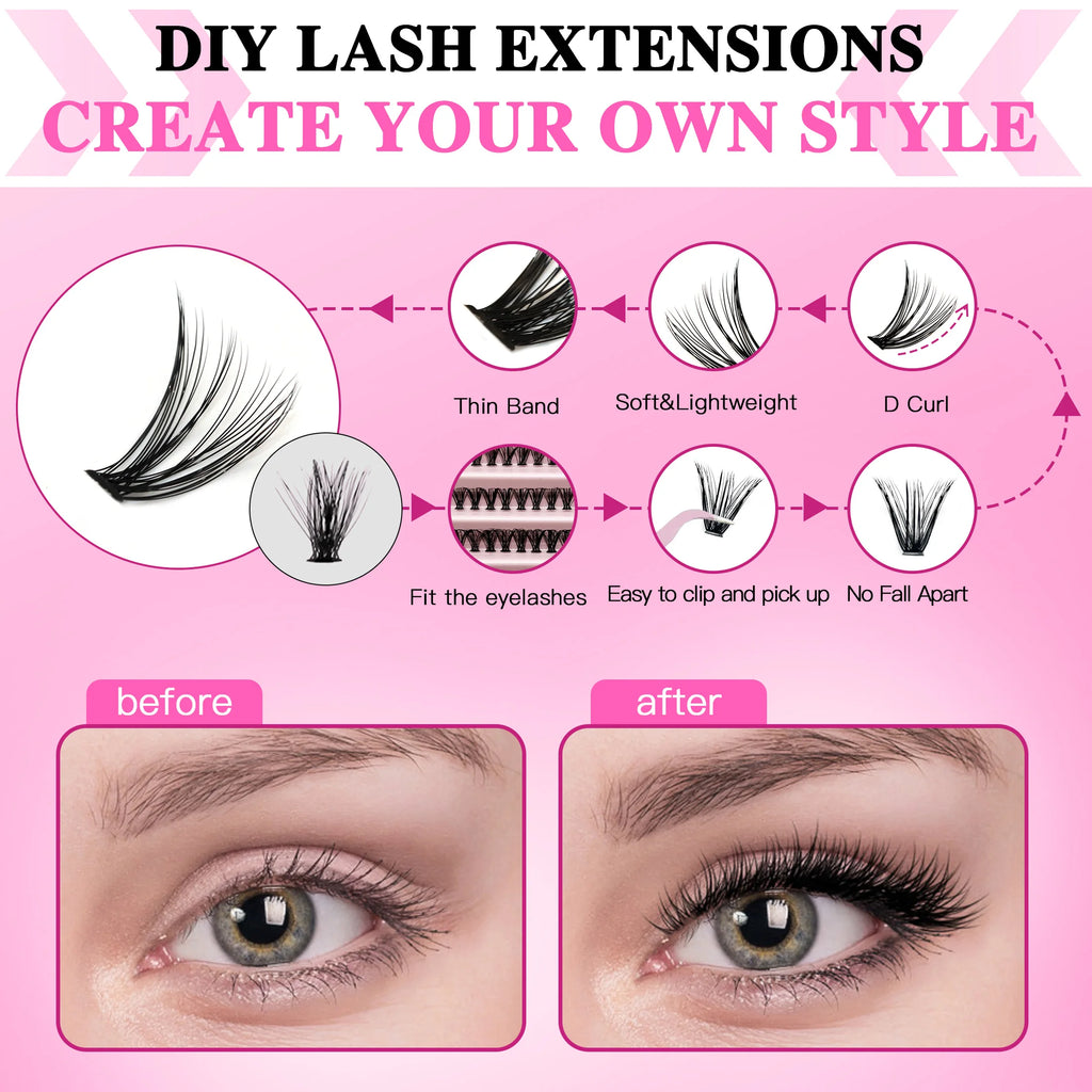 Kit Extensions de Cils DIY Professionnel – Waterproof, Tenue Longue Durée avec Pinceaux & Adhésif