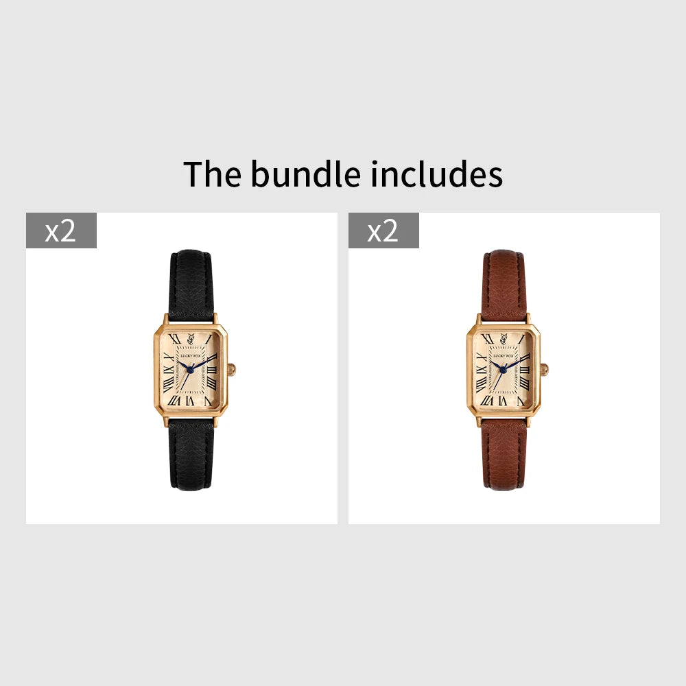 Montre Femme Élégance Absolue – Cadran Doré & Bracelet Cuir Noir