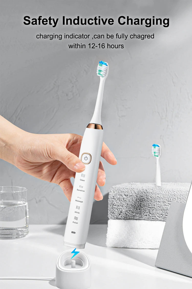 ✨ Brosse à Dents Électrique Sonique Professionnelle – Nettoyage Profond & Blancheur Éclatante | Rechargeable | 8 Têtes Incluses