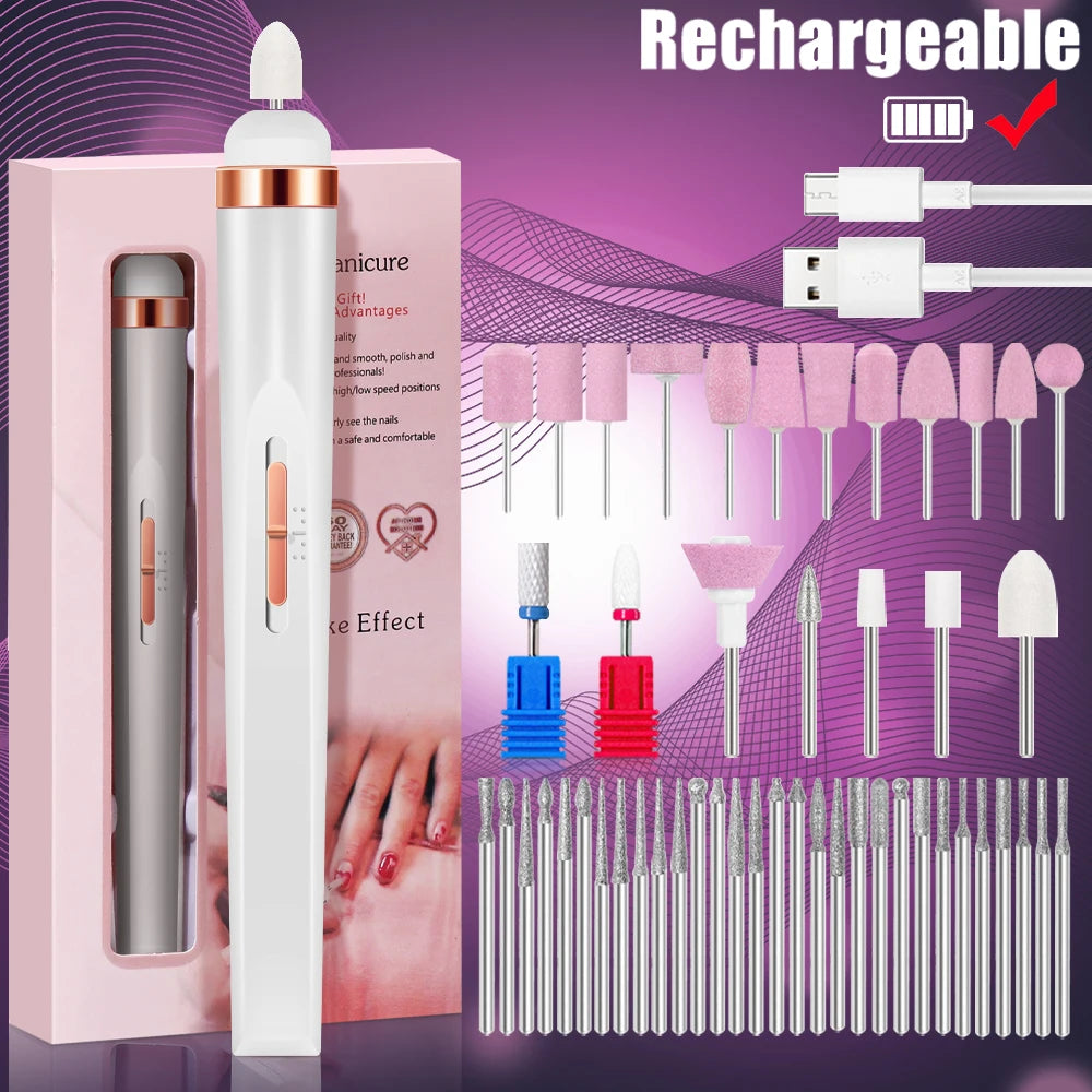 Set de Manucure et Pédicure Portable Électrique – 4 Vitesses Réglables, Kit de Soin des Ongles Rechargeable pour Exfolier et Polir les Ongles