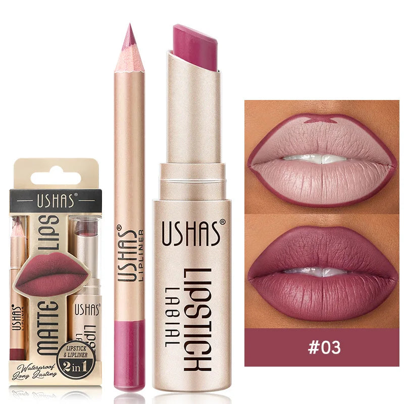 Crayon à Lèvres Mat  2-En-1 - Longue Tenue et Haute Pigmentation