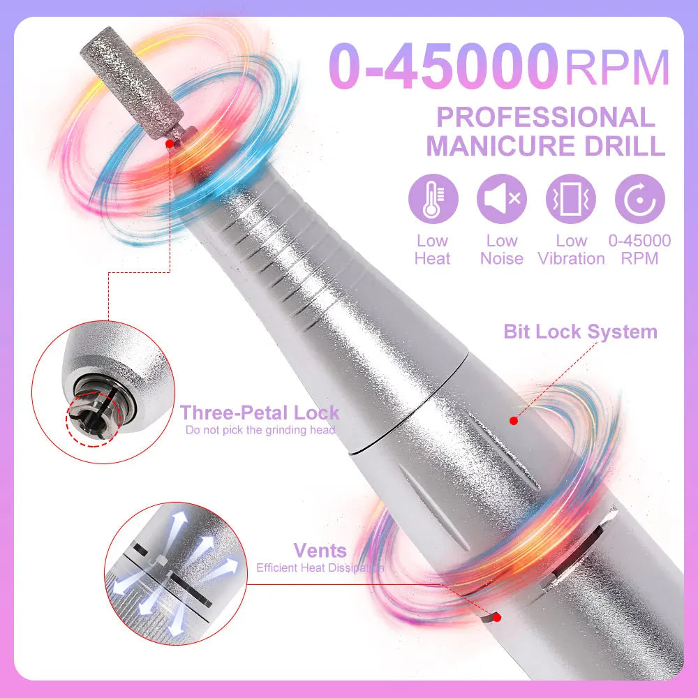 Ponceuse à Ongles Professionnelle 45 000 RPM – Kit Complet Rechargeable Haute Précision avec Écran LCD