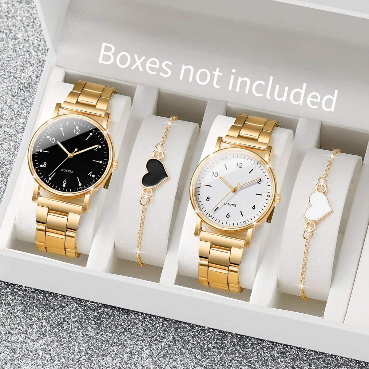 Coffret Montre Femme & Bracelet Cœur – Édition Dorée