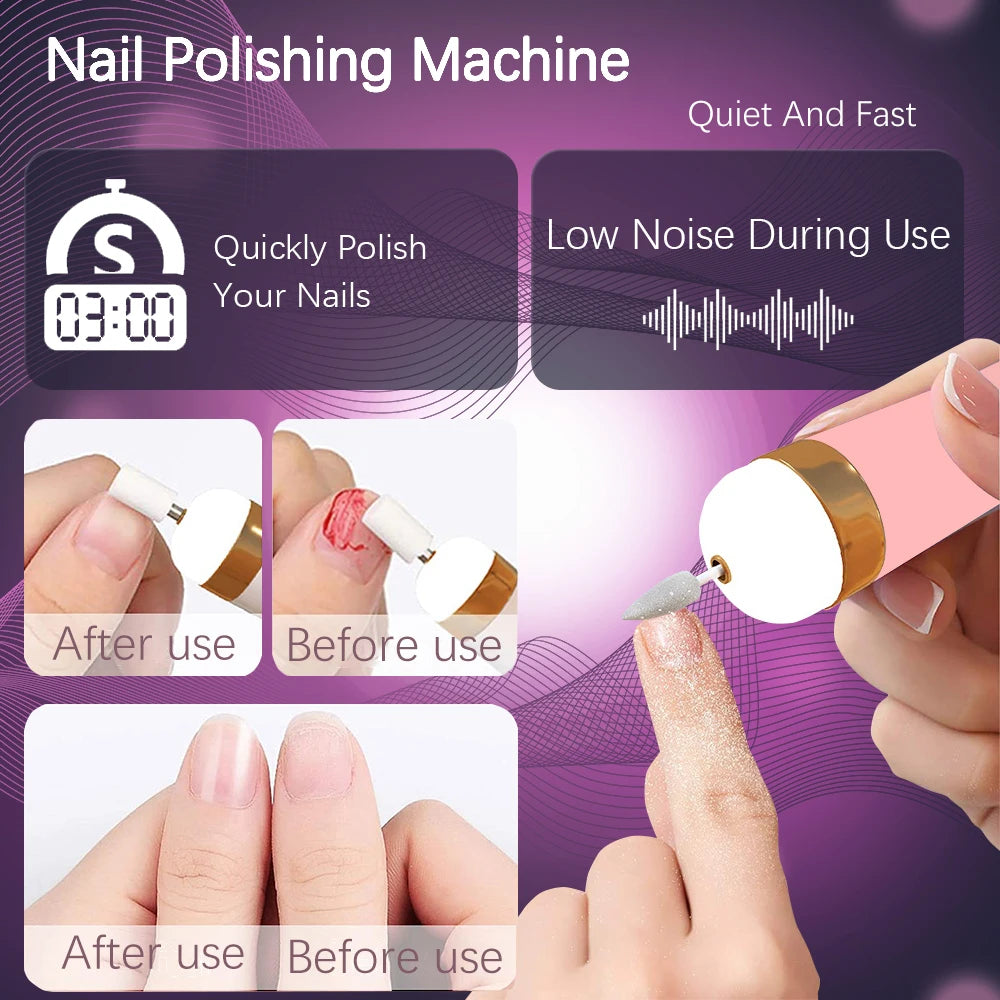 Set de Manucure et Pédicure Portable Électrique – 4 Vitesses Réglables, Kit de Soin des Ongles Rechargeable pour Exfolier et Polir les Ongles